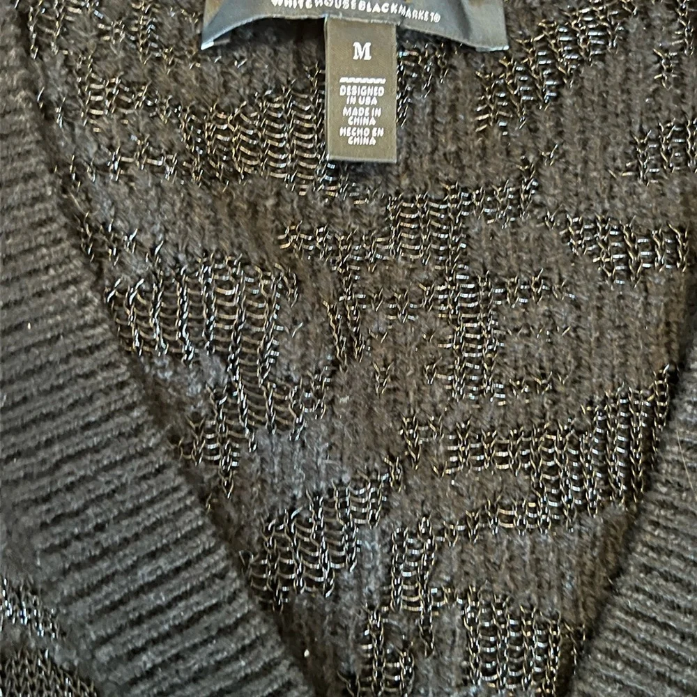 White House Black Market Metallic Jacquard Cardigan Sweater in Black Size Medium - Picture 9 of 10
